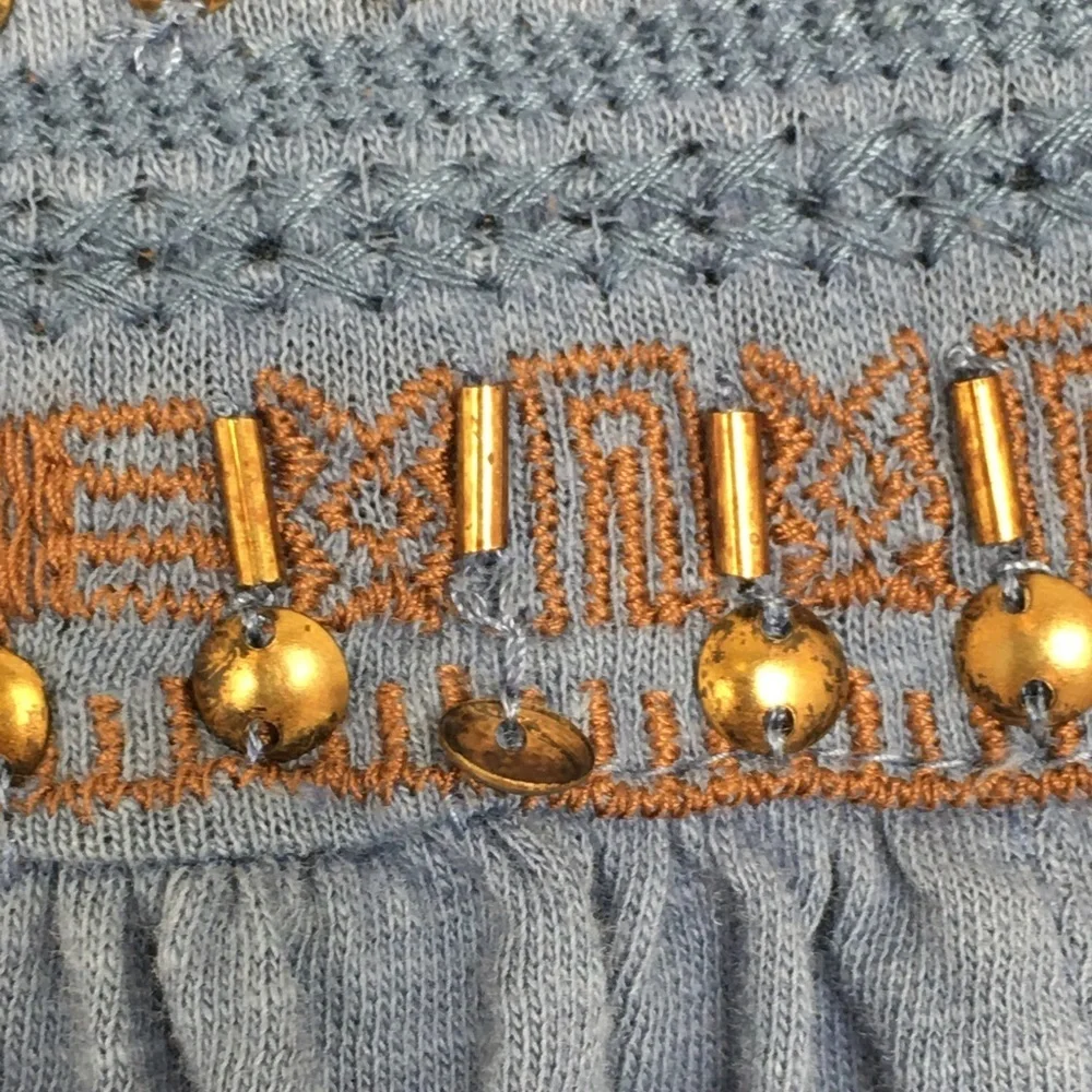 Sundance Boho Top Beaded Embroidered Blue Copper Long Sleeve Women’s Size Small